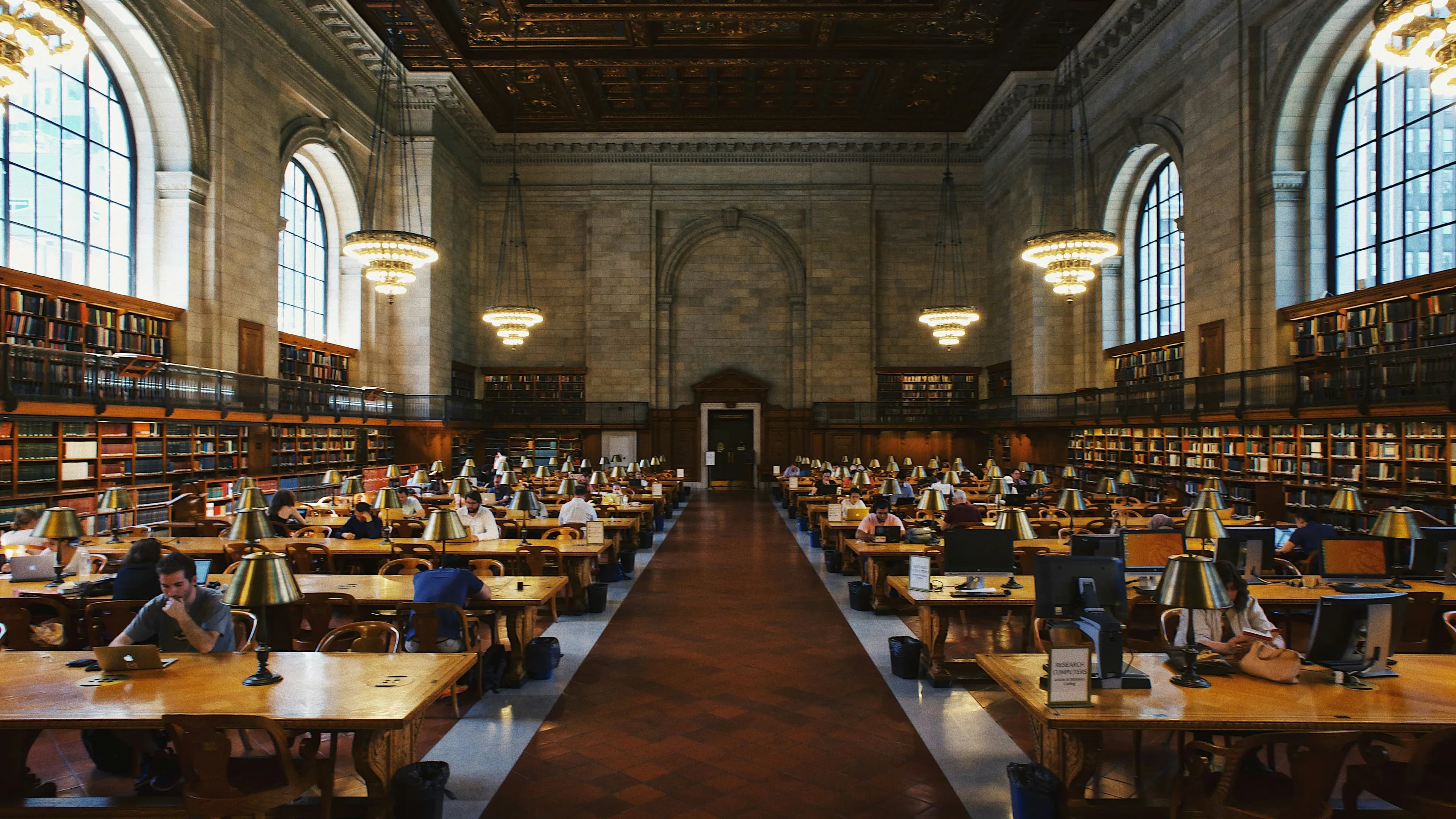A quiet university library reading room